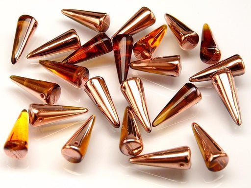10 St. Spike Gepresste Perlen 7x17mm, Böhmische Glas, Bernstein  Halb Gold Capri