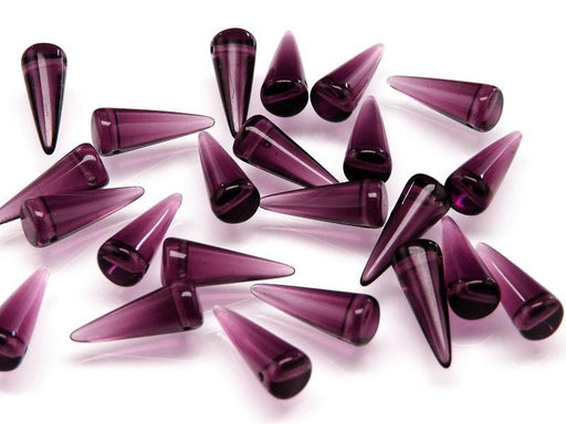 10 St. Spike Gepresste Perlen 7x17mm, Böhmisches Glas, Purple