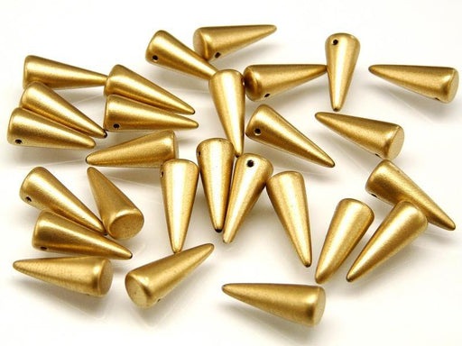 10 St. Spike Gepresste Perlen 7x17mm, Böhmisches Glas, Gold Metallic