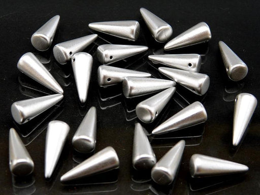 10 St. Spike Gepresste Perlen 7x17mm, Silber Metallic, Tschechisches Glas