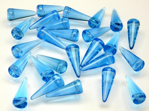 10 St. Spike Gepresste Perlen 7x17mm, Böhmische Glas, Blau Transluzent