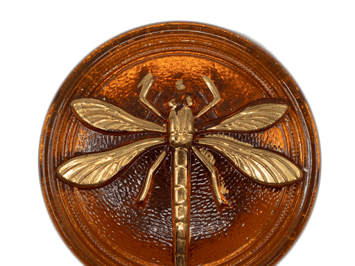 1 St. Tschechischer Glascabochon, Topaz, goldene Libelle (glatte Rückseite), handbemalt, Größe 18 (40.5 mm)