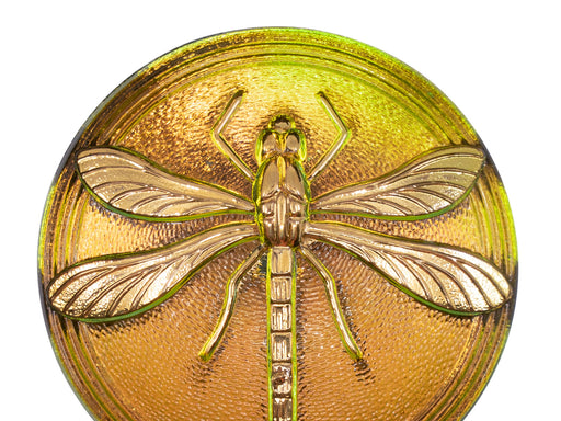 1 St. Tschechischer Glascabochon, Rosagrün, goldene Libelle (glatte Rückseite), handbemalt, Größe 18 (40.5 mm)