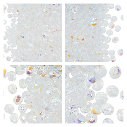 1 St. Fire Polished Glasperlen Set rund 3mm, 4mm, 6mm, 8mm,  Kristall, Transparent AB, Tschechisches Glas