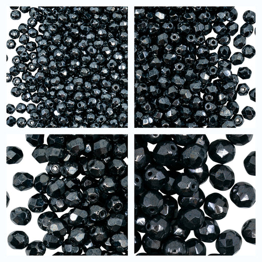 1 St. Fire Polished Glasperlen Set rund 3mm, 4mm, 6mm, 8mm,  Hematit, Tschechisches Glas