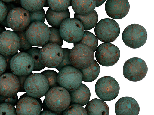 Runde Perlen 8 mm Türkis geätzt Bronze Tschechisches Glas Farbe_Green Farbe_ Brown