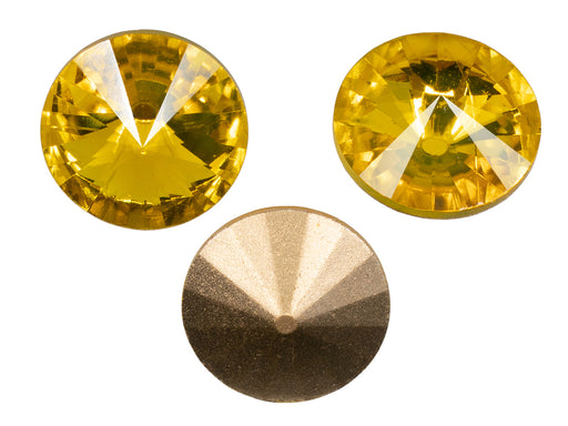 Matubo Rivoli 18 mm Jonquille Gelb mit Goldfolie Tschechisches Glas Farbe_Yellow