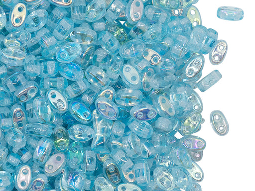 Ovale Glasperlen flach 5x3x25 mm 2 Bohrungen Aquamarin Blau AB Tschechisches Glas Farbe_Blue Farbe_ Multicolored