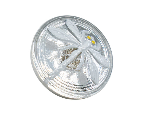 1 pc Tschechische Glasknöpfe handbemalt, Größe 8 (18.0 mm | 3/4''), Kristall Silber mit weißen Libelle, Tschechisches Glas (Czech Glass Buttons)