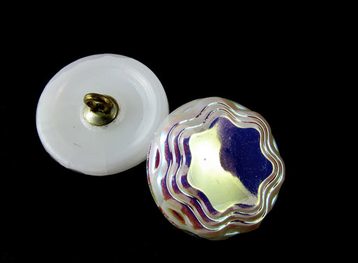 Tschechischer Glasknopf handbemalt Größe 8 (18.0 mm | 3/4'')  Weiß AB Tschechisches Glas  White Multicolored