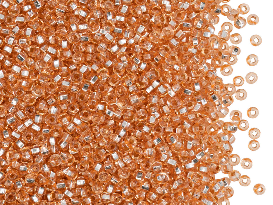 Rocailles 11/0 Kristall Hellorange mit silbergefärbtem quadratischem Loch  Tschechisches Glas Farbe_Orange Farbe_ Silver