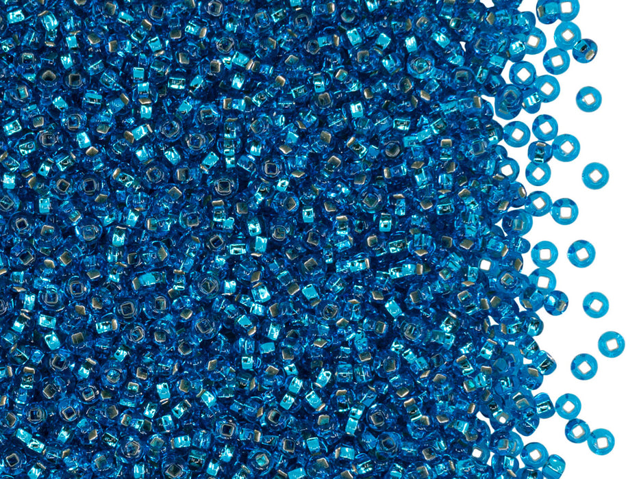Rocailles 11/0 Sattblau mit silbergefärbtem quadratischem Loch Tschechisches Glas Farbe_Blue Farbe_ Silver