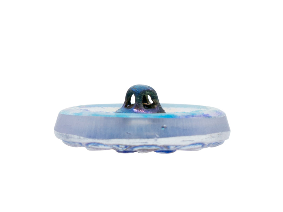 1 pc Tschechische Glasknöpfe handbemalt, Größe 8 (18.0 mm | 3/4''), Kristall AB mit blauem Schuppenmuster, Tschechisches Glas (Czech Glass Buttons)