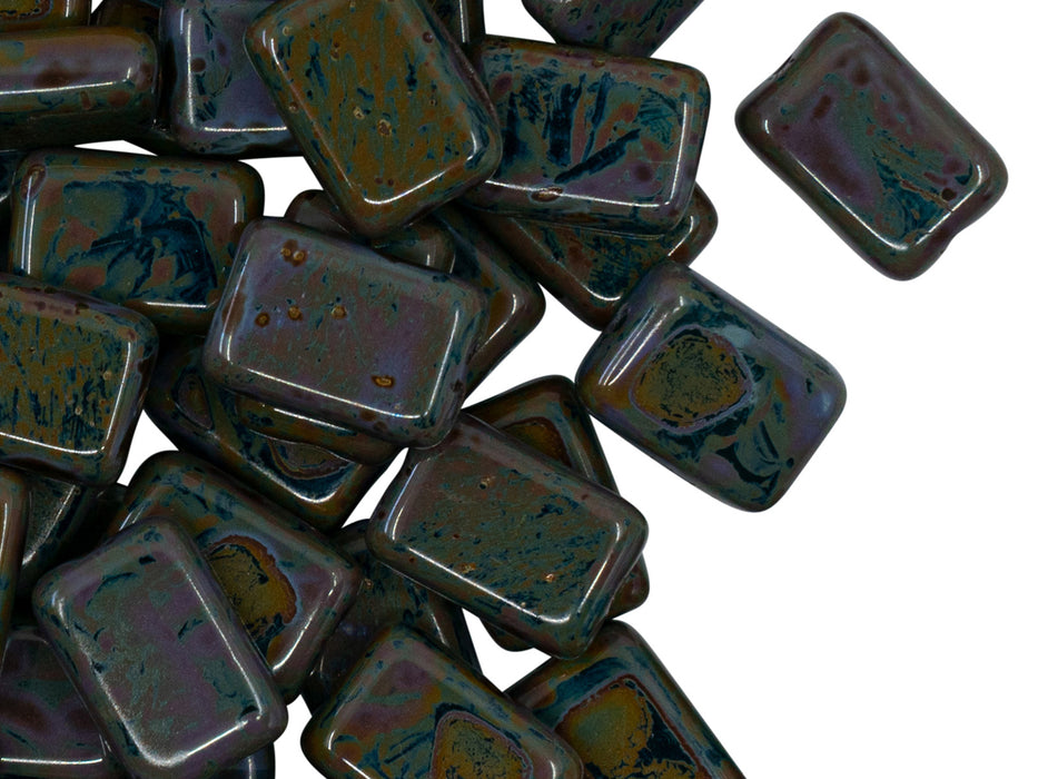 Gepresste Tile Beads länglich 12x9x4 mm Opak Amethyst Braun Picasso Tschechisches Glas Farbe_Purple Farbe_ Multicolored