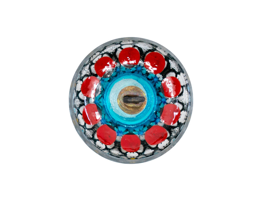 1 pc Tschechische Glasknöpfe handbemalt, Größe 10 (22.5mm | 7/8"), Transparent mit roten Blumen, Tschechisches Glas (Czech Glass Buttons)