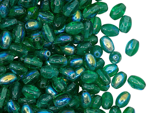 Glasperlen Oliven 6x4 mm Transparent Smaragd AB Tschechisches Glas Farbe_Green