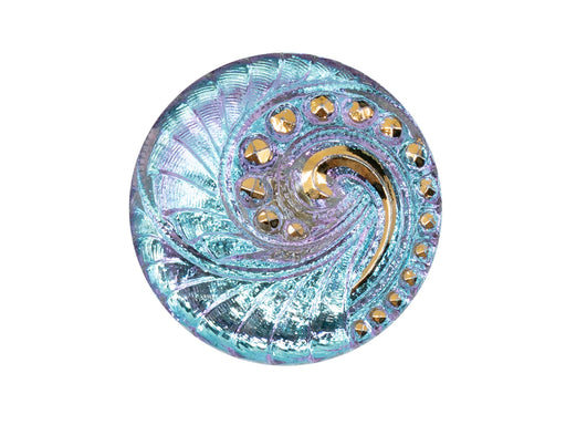 Tschechische Glasknöpfe handbemalt Größe 12 (27.0 mm | 1 1/16'') Hellblau-Violett Chamäleon mit transparenten goldenen Spirale Tschechisches Glas  Color_Blue Color_Purple