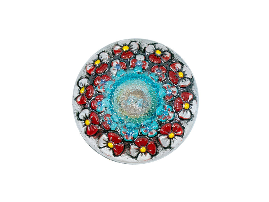 Tschechische Glasknöpfe handbemalt Größe 10 (22.5mm | 7/8") Transparent mit roten Blumen Tschechisches Glas  Color_White Color_Red Color_Multicolored