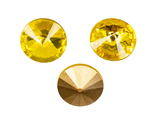 Matubo Rivoli 16 mm Jonquille mit Goldfolie Tschechisches Glas Farbe_Yellow