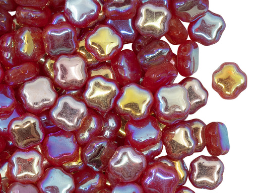Sternenperlen vierzackig 7x7x4 mm Rubin Capri Gold Tschechisches Glas Farbe_Red Farbe_ Gold
