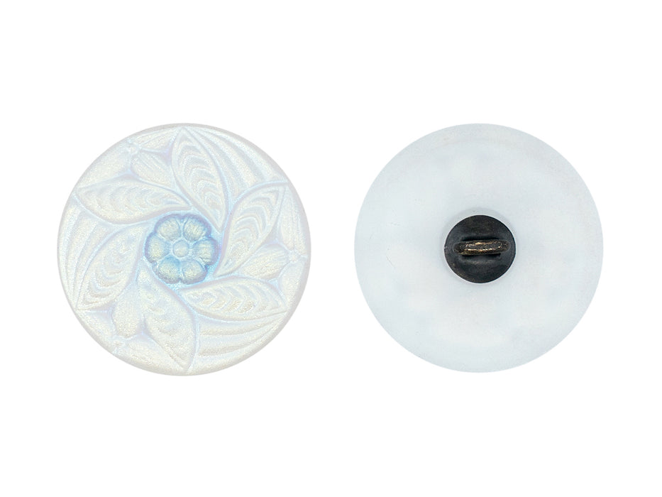 Tschechische Glasknöpfe handbemalt Größe 8 (18.0 mm | 3/4'') Opal Weiß AB matt mit Blumenmuster Tschechisches Glas  Color_White Color_Multicolored