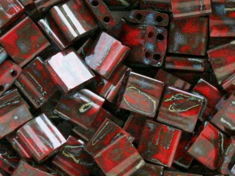 Tila™ Glasperlen  5x5 mm 2-Loch  Rot Picasso Japanische Glasperlen Miyuki Farbe_Red Farbe_ Brown