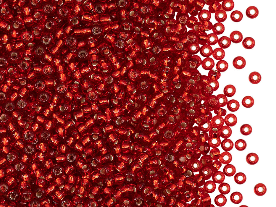 Rocailles 10/0 Rot Transparent  mit versilbertem Loch Tschechisches Glas  Color_Red