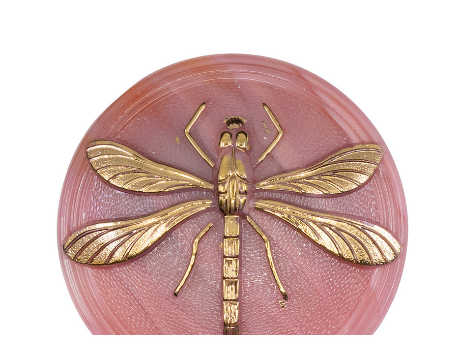Tschechische Glascabochons 405 mm  Opak Rosa mit goldenen Libelle Tschechisches Glas Color_Pink