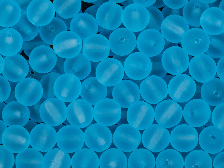 50 pcs Trompetenblumenperlen 10x12 mm, Aquamarin matt, Tschechisches Glas (Round Beads)