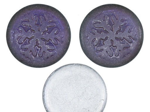 3 pcs Tschechische Glascabochons 21 mm, Kristall matt Backlit Lilaschleier, Tschechisches Glas (Czech Glass Cabochons)
