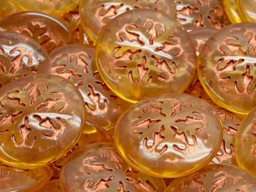 Tschechische Glascabochons 21 mm Hell Topas Transparent mit kupfernen Verzierung Tschechisches Glas  Farbe_Brown