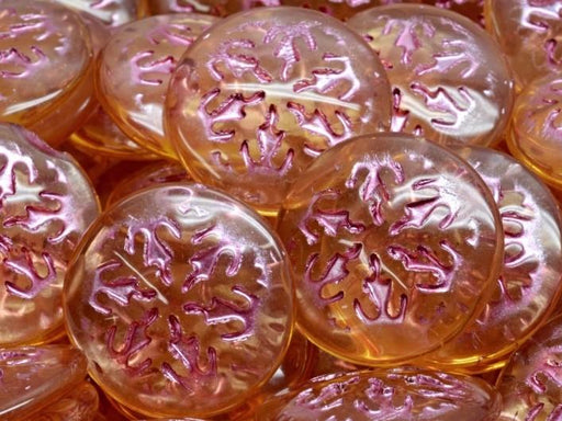 Tschechische Glascabochons 21 mm Hell Topas Transparent mit fuchsiafarbenen Verzierung Tschechisches Glas  Farbe_Brown Farbe_ Purple