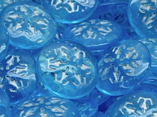 Tschechische Glascabochons 21 mm Aquamarin mit silbernen Verzierung Tschechisches Glas  Farbe_Blue Farbe_ Silver