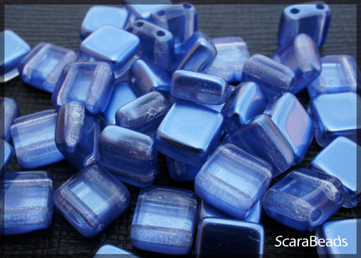 40 St. Tile Perle Perlen 6x6x3,2mm Zwei Löcher, Böhmisches Glas, Dunkel Blau