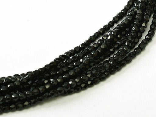 150 St. Fire Polished facettierte Glasperlen Rund 2mm, Jet Schwarz, Tschechisches Glas