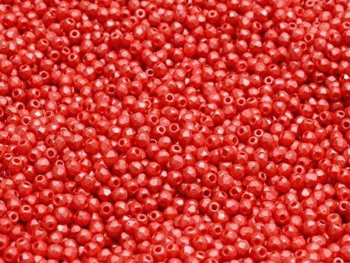 Fire Polished facettierte Glasperlen rund 2 mm Pastellfarben korallenrot Tschechisches Glas  Farbe_Red