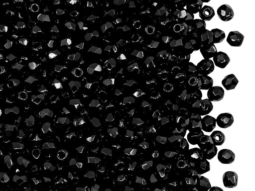 100 St. Fire Polished facettierte Glasperlen rund 3mm, Jet Schwarz, Tschechisches Glas