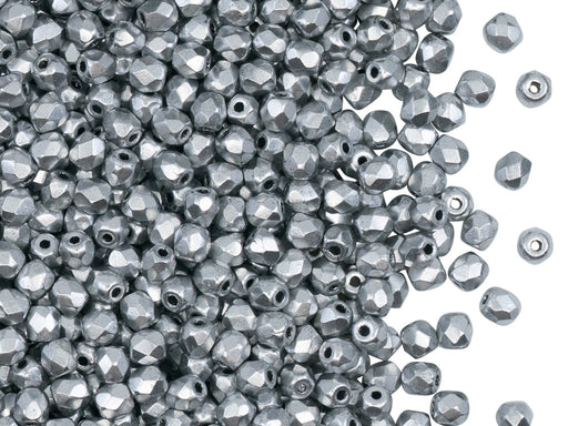 100 St. Fire Polished facettierte Glasperlen rund 3mm, Silber matt (Kristall Bronze Aluminium), Tschechisches Glas