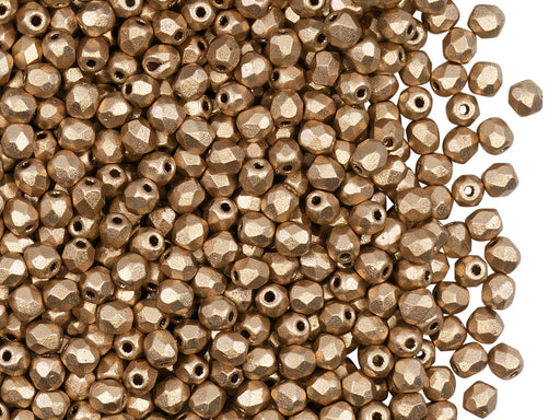 1 St. Fire Polished Glasperlen Set rund  3mm, 4mm, 8mm, 2 Farben, Kristall Bronze Blass Gold Matt und Kristall Labrador voll
