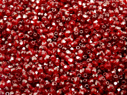 100 St. Fire Polished facettierte Glasperlen rund 3mm, dunkler Rubin (Granat), Tschechisches Glas