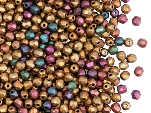 100 St. Fire Polished facettierte Glasperlen rund 3mm, Silky Violett schimmernd, Tschechisches Glas