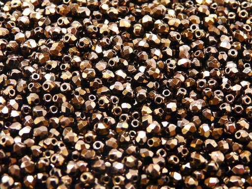 100 St. Fire Polished facettierte Glasperlen rund 3mm, Jet Bronze Luster, Tschechisches Glas