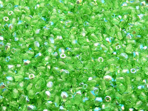 100 St. Fire Polished facettierte Glasperlen rund 3mm, Chrysolite AB, Tschechisches Glas