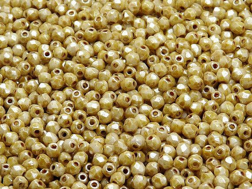 100 St. Fire Polished facettierte Glasperlen rund 3mm, Glasur Beige, Tschechisches Glas