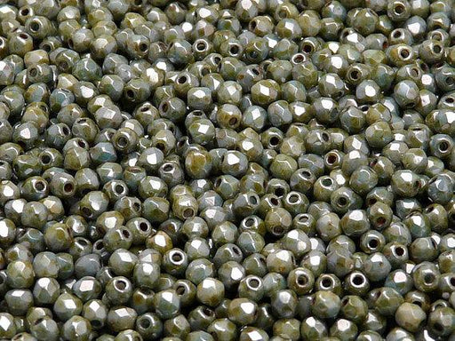 100 St. Fire Polished facettierte Glasperlen rund 3mm, Glasur Grau, Tschechisches Glas