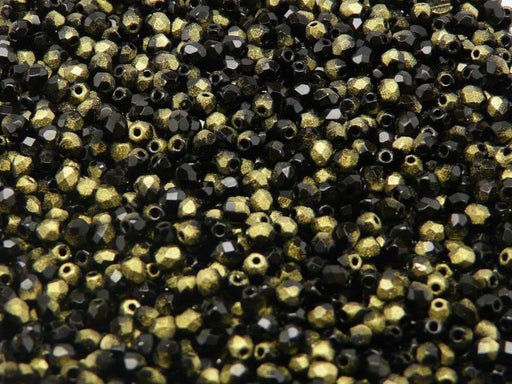 100 St. Fire Polished facettierte Glasperlen rund 3mm, Jet Rutil Gold, Tschechisches Glas