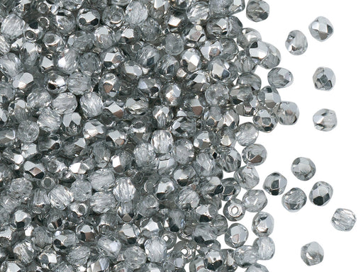 100 St. Fire Polished facettierte Glasperlen rund 3mm, Kristall, Labrador (Kristall, Silber), Tschechisches Glas