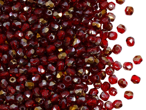 100 Stück Fire Polished facettierte Glasperlen Rund 3 mm, Ruby Valentinite, Tschechisches Glas