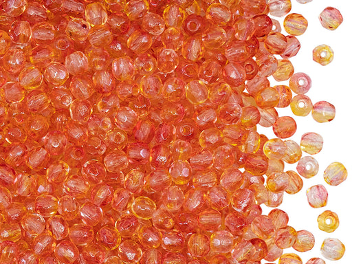 100 pcs Fire Polished facettierte Glasperlen rund 3 mm, Kristall Orangegelb Zweiton-Luster, Tschechisches Glas (Fire Polished Beads)