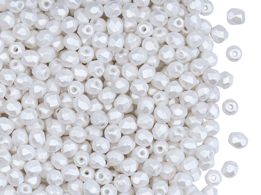 100 St. Fire Polished facettierte Glasperlen rund 3mm, Pastell Weiß, Tschechisches Glas